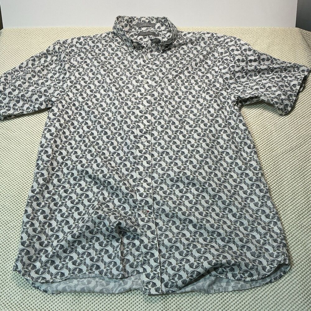 Daniel Cremieux Signature Collection Short Sleeve Shirt Fish Pattern Size L